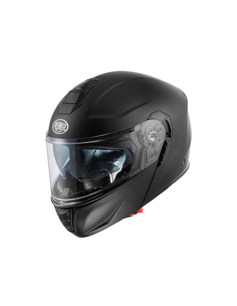 Premier Genius EVO Modular Helmet in Black Matte with Anti-Fog, Pinlock® Ready, and Retractable Sun Shield.APAPRGEEPOLUBM000S 